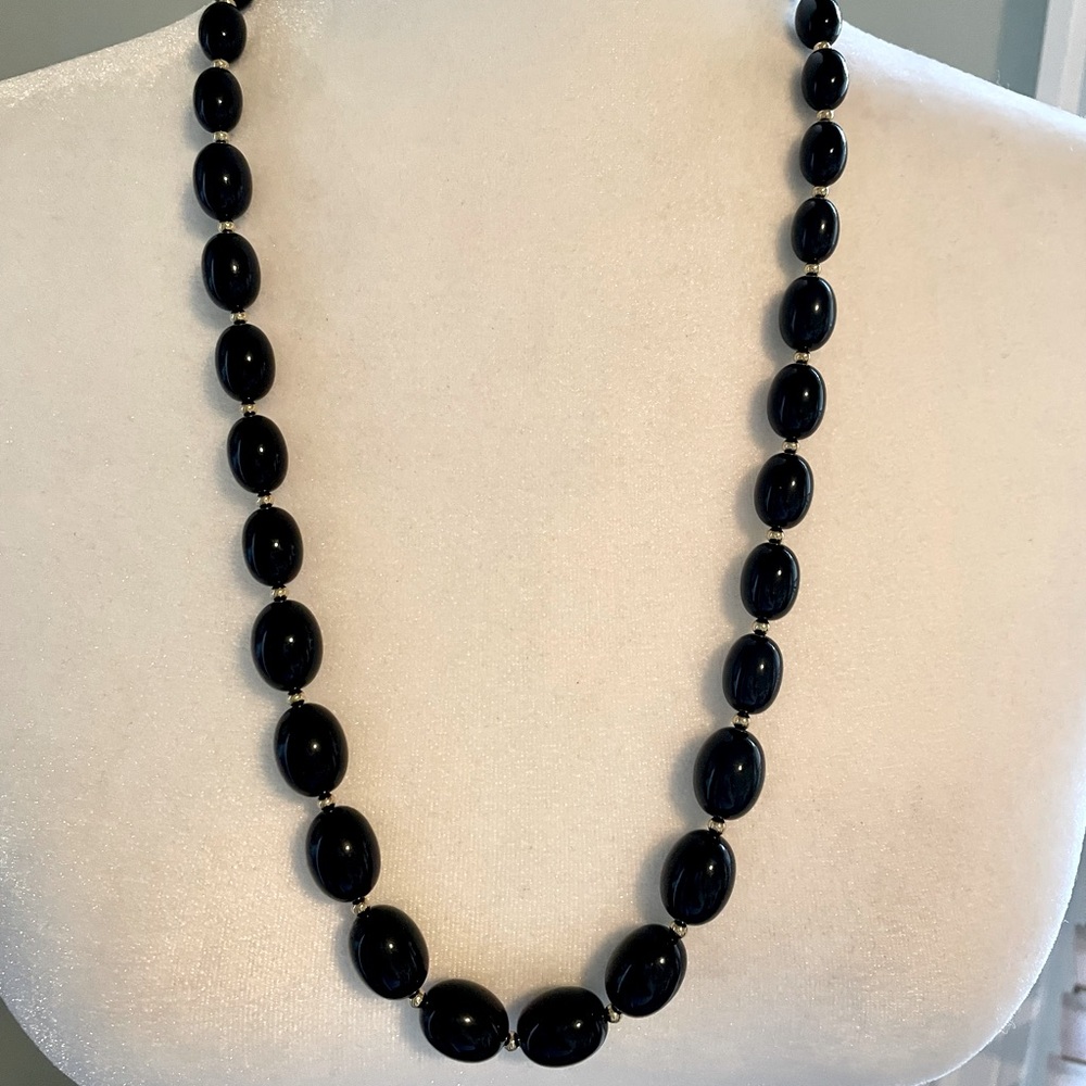 Vintage Monet Black and Gold Beaded Necklace - Picture 1 of 5